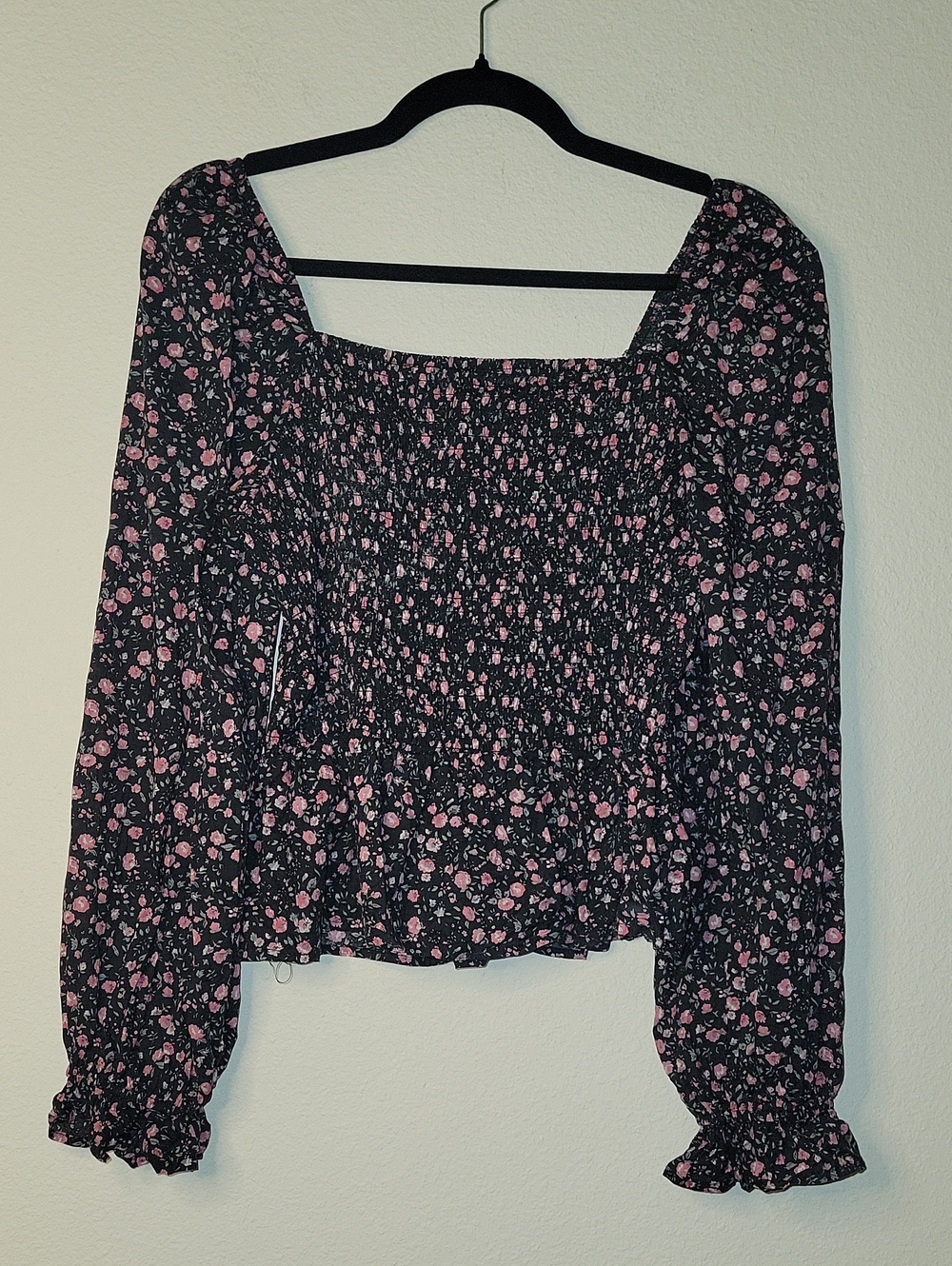 Dizzy Lizzy Floral Smocked Square Neck Top, Puff Sleeves, XL, EUC